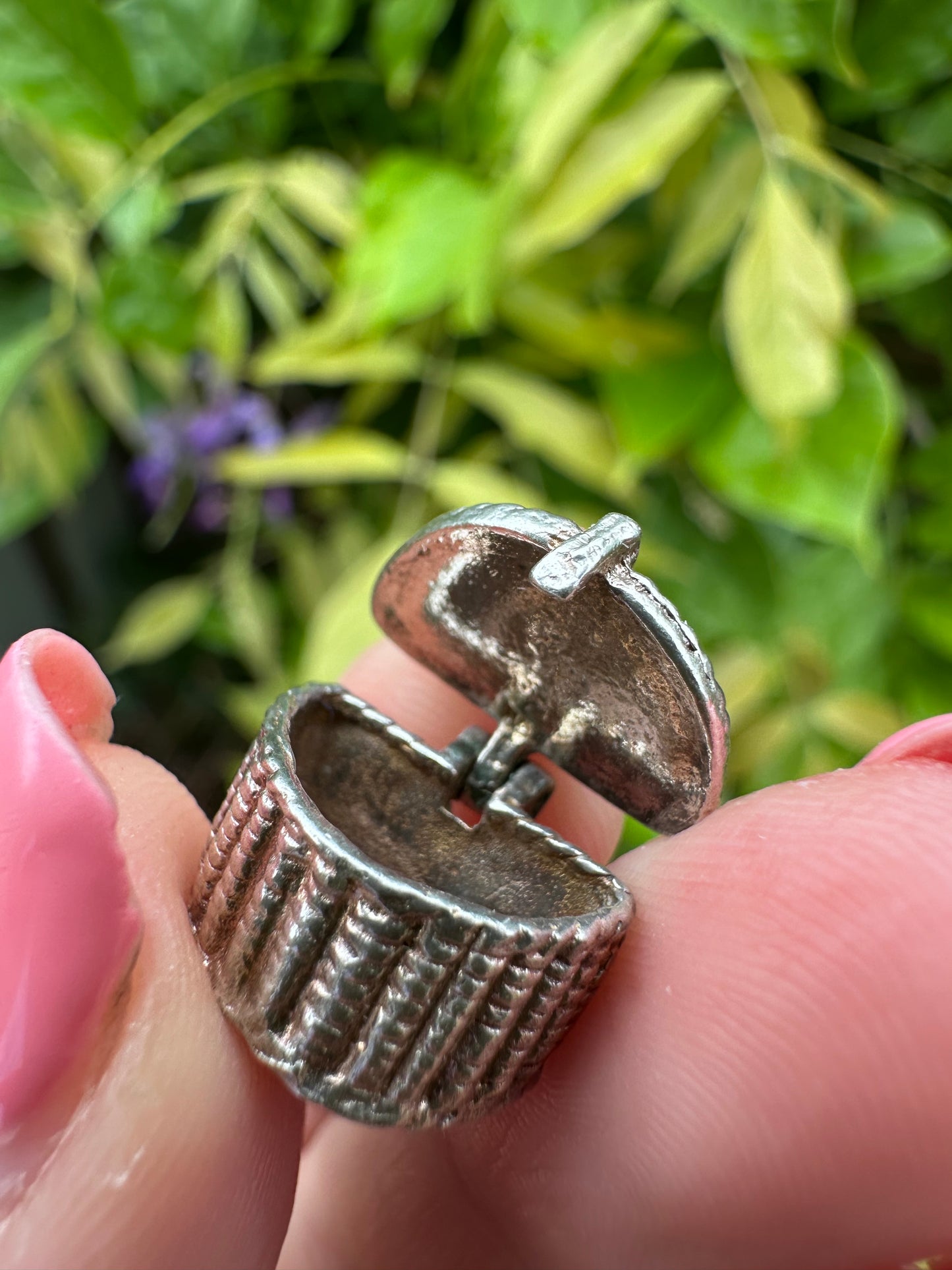 Silver Fish in a Basket Charm, opens