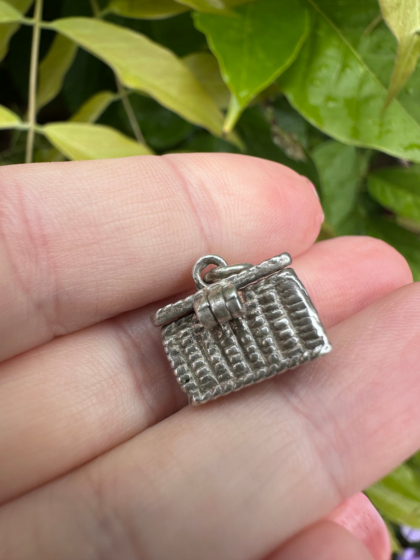 Silver Fish in a Basket Charm, opens