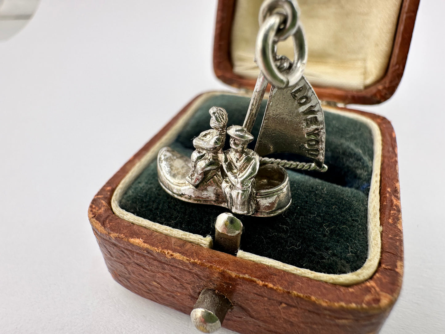 Silver Articulated ‘I Love You’ Boat charm, sail moves