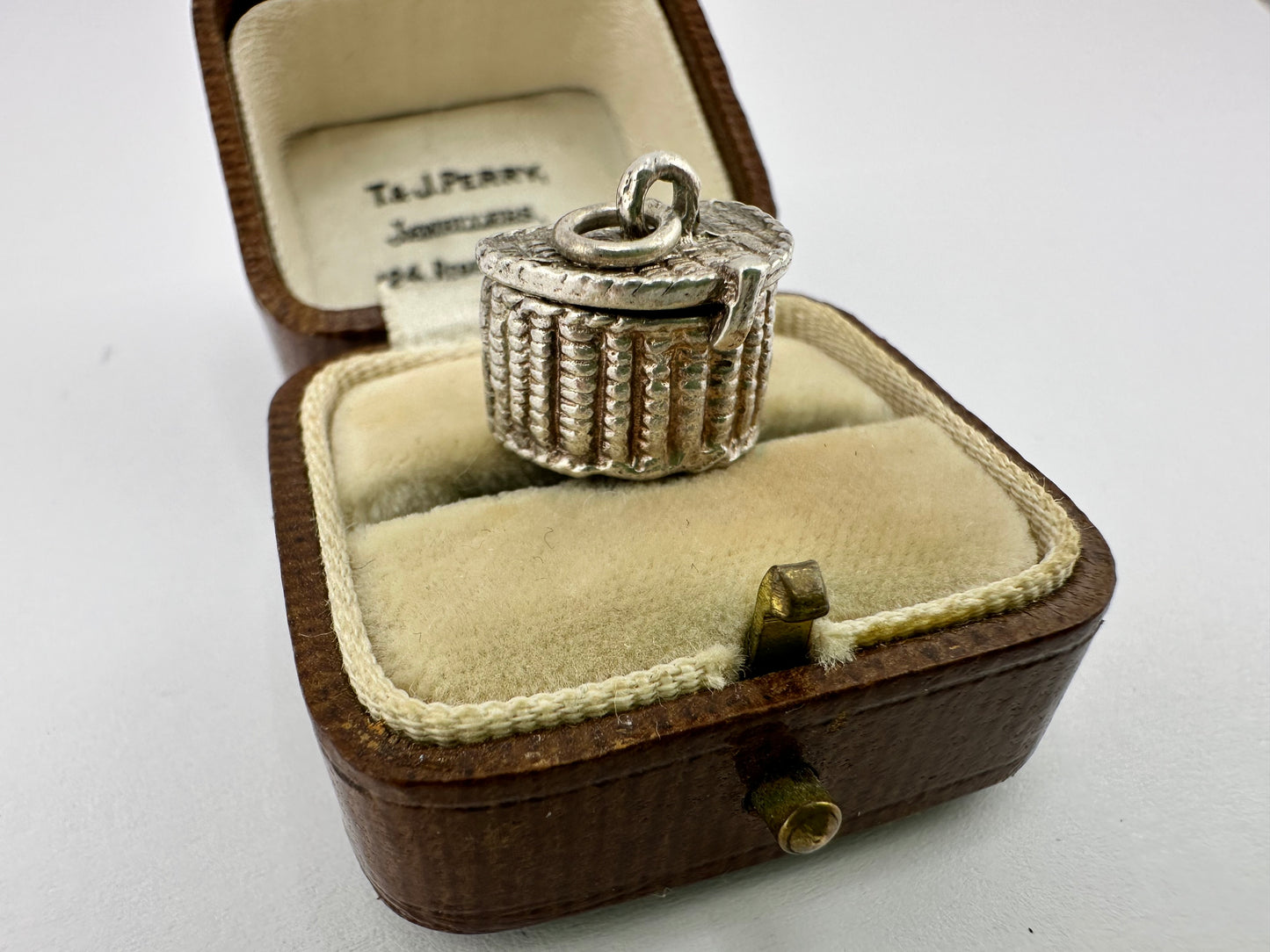 Silver Fish in a Basket Charm, opens