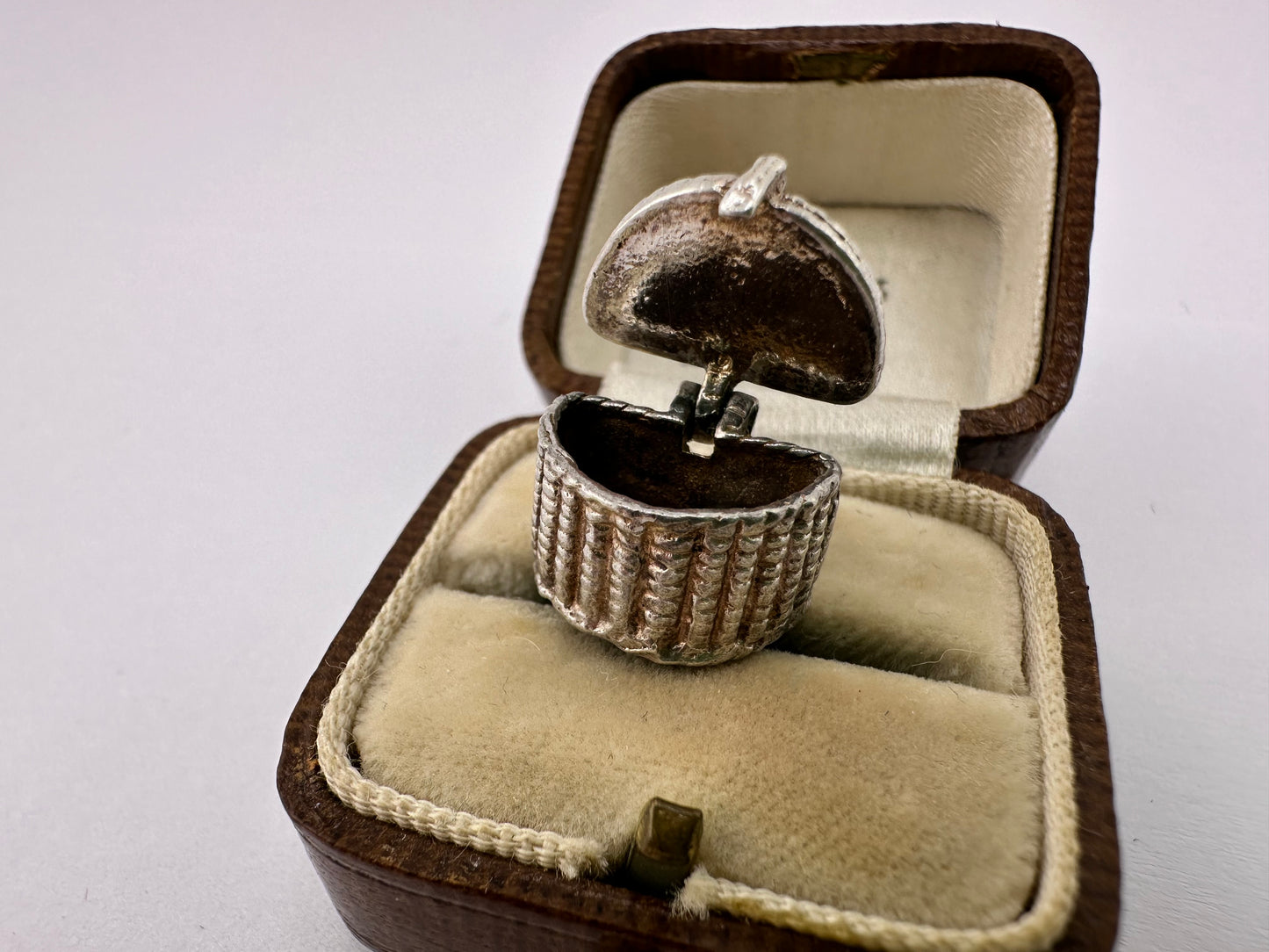Silver Fish in a Basket Charm, opens