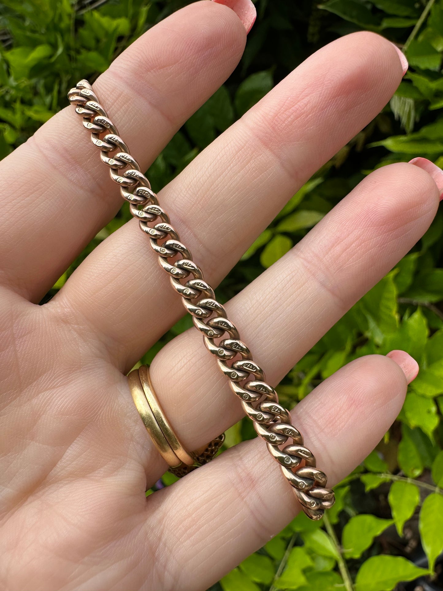 Antique 9ct Rose Gold Graduated Albert Bracelet with dog clip