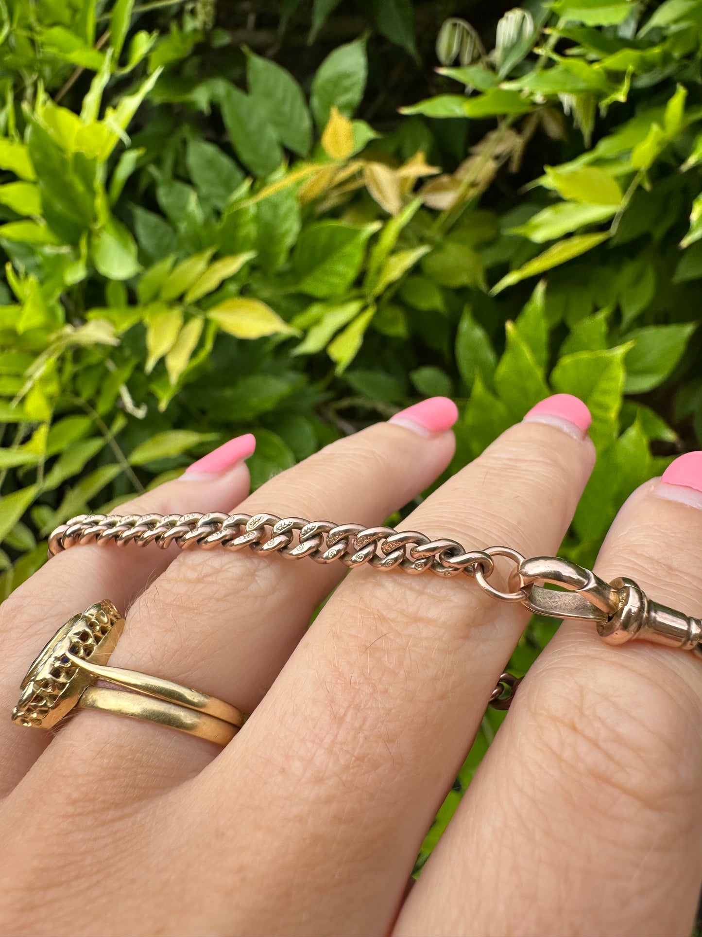 Antique 9ct Rose Gold Graduated Albert Bracelet with dog clip