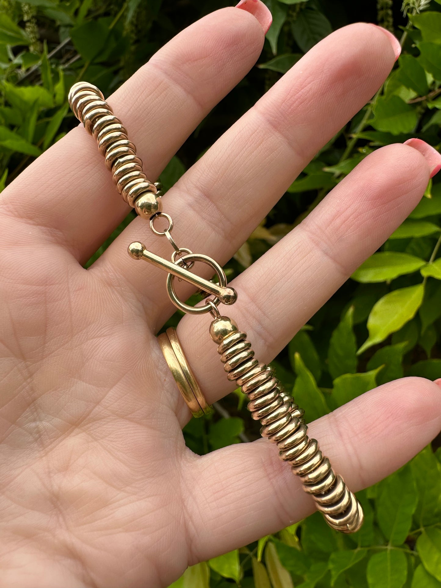 Vintage 9ct Rondelle bead bracelet with toggle clasp