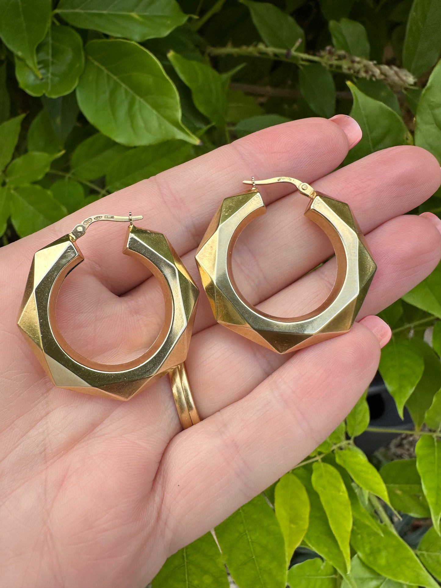 9ct Gold UnoAerre Octagonal Geometric Large Hoops