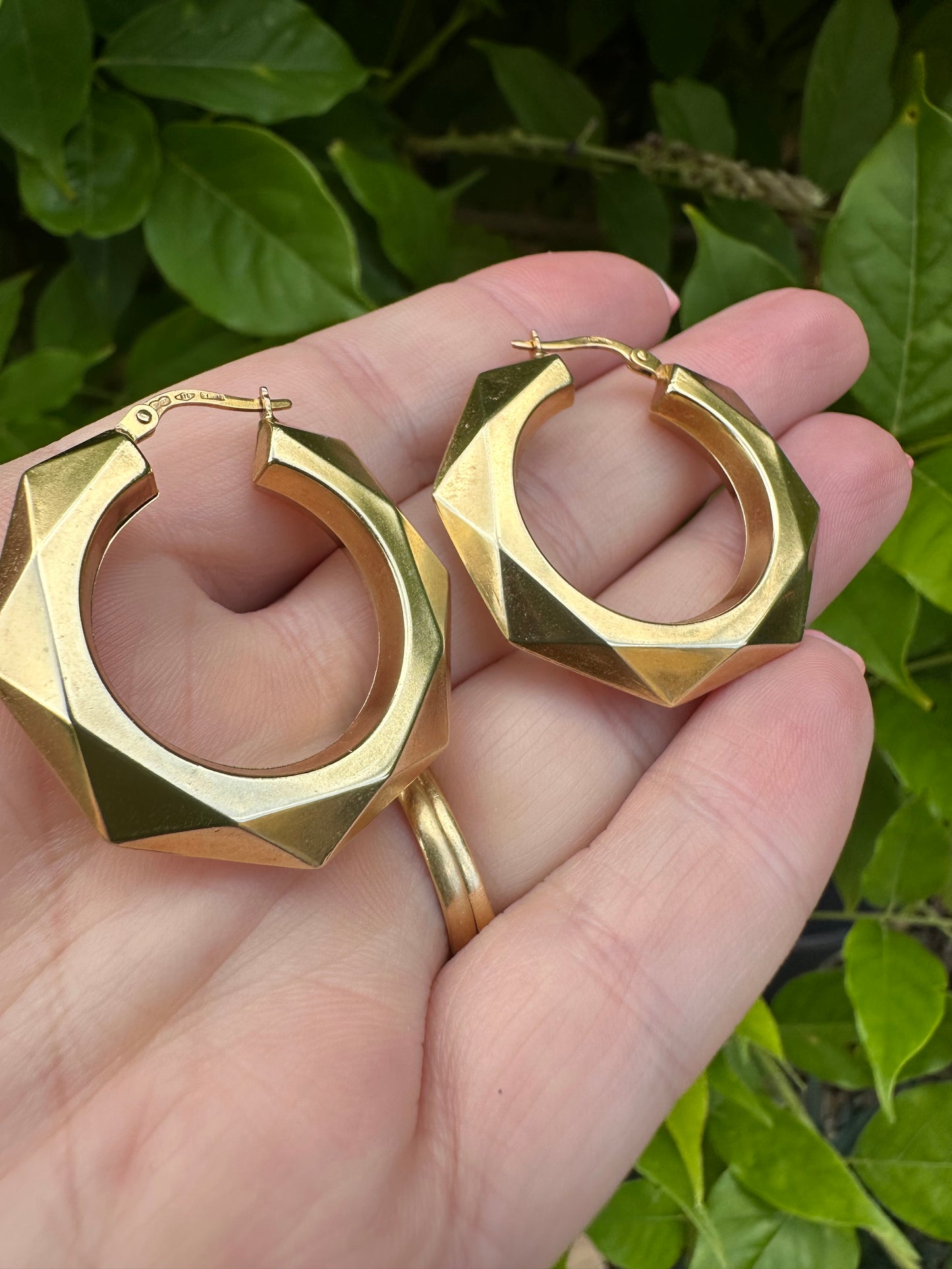 9ct Gold UnoAerre Octagonal Geometric Large Hoops