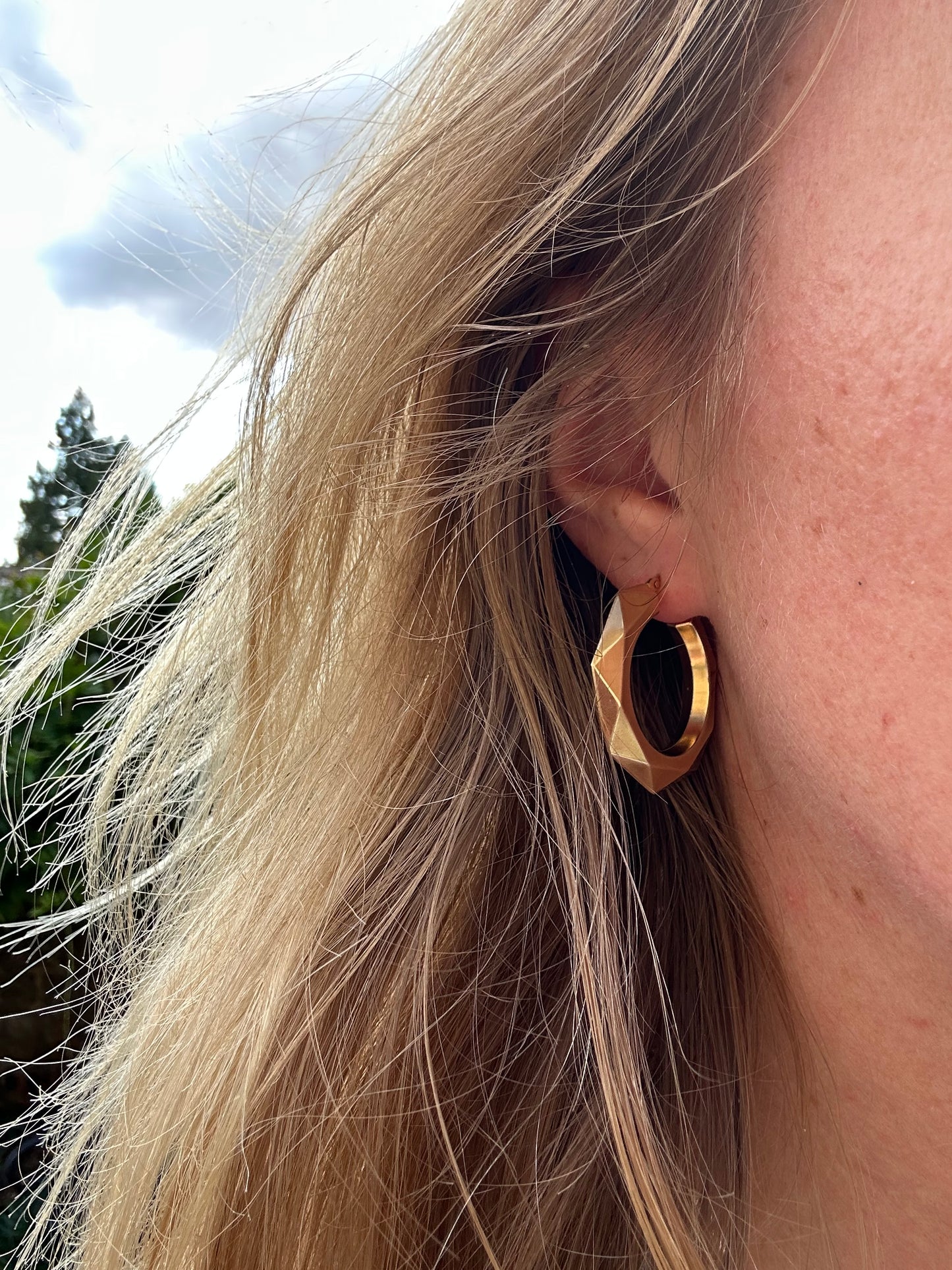 9ct Gold UnoAerre Octagonal Geometric Large Hoops