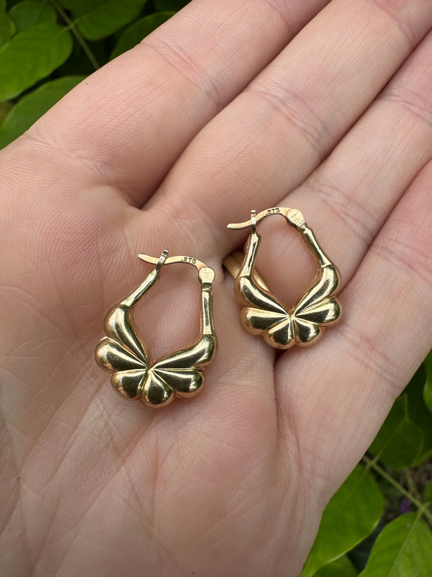 9ct Gold Butterfly puffy hoops