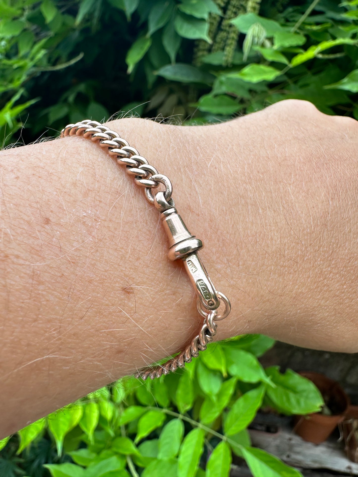 Antique 9ct Rose Gold Graduated Albert Bracelet with dog clip