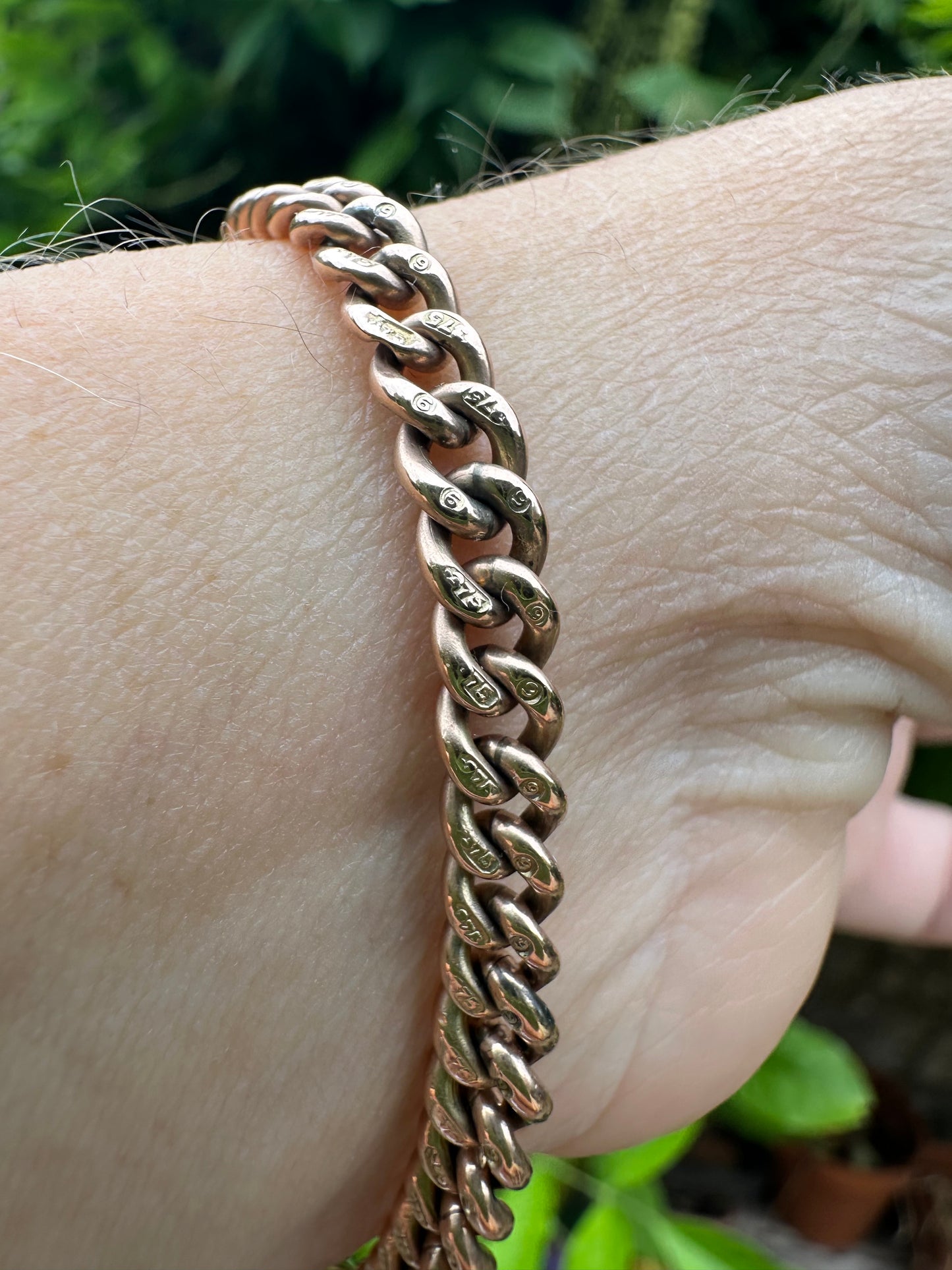 Antique 9ct Rose Gold Graduated Albert Bracelet with dog clip