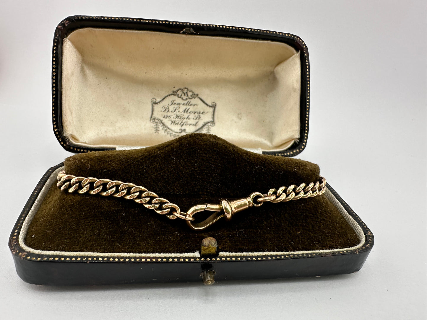 Antique 9ct Rose Gold Graduated Albert Bracelet with dog clip