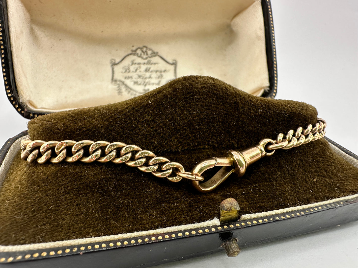 Antique 9ct Rose Gold Graduated Albert Bracelet with dog clip