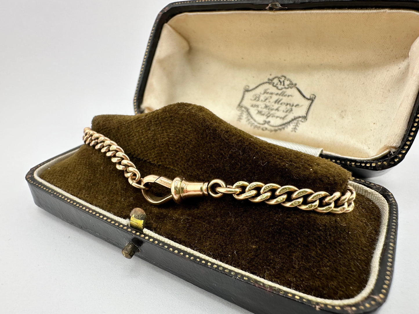 Antique 9ct Rose Gold Graduated Albert Bracelet with dog clip