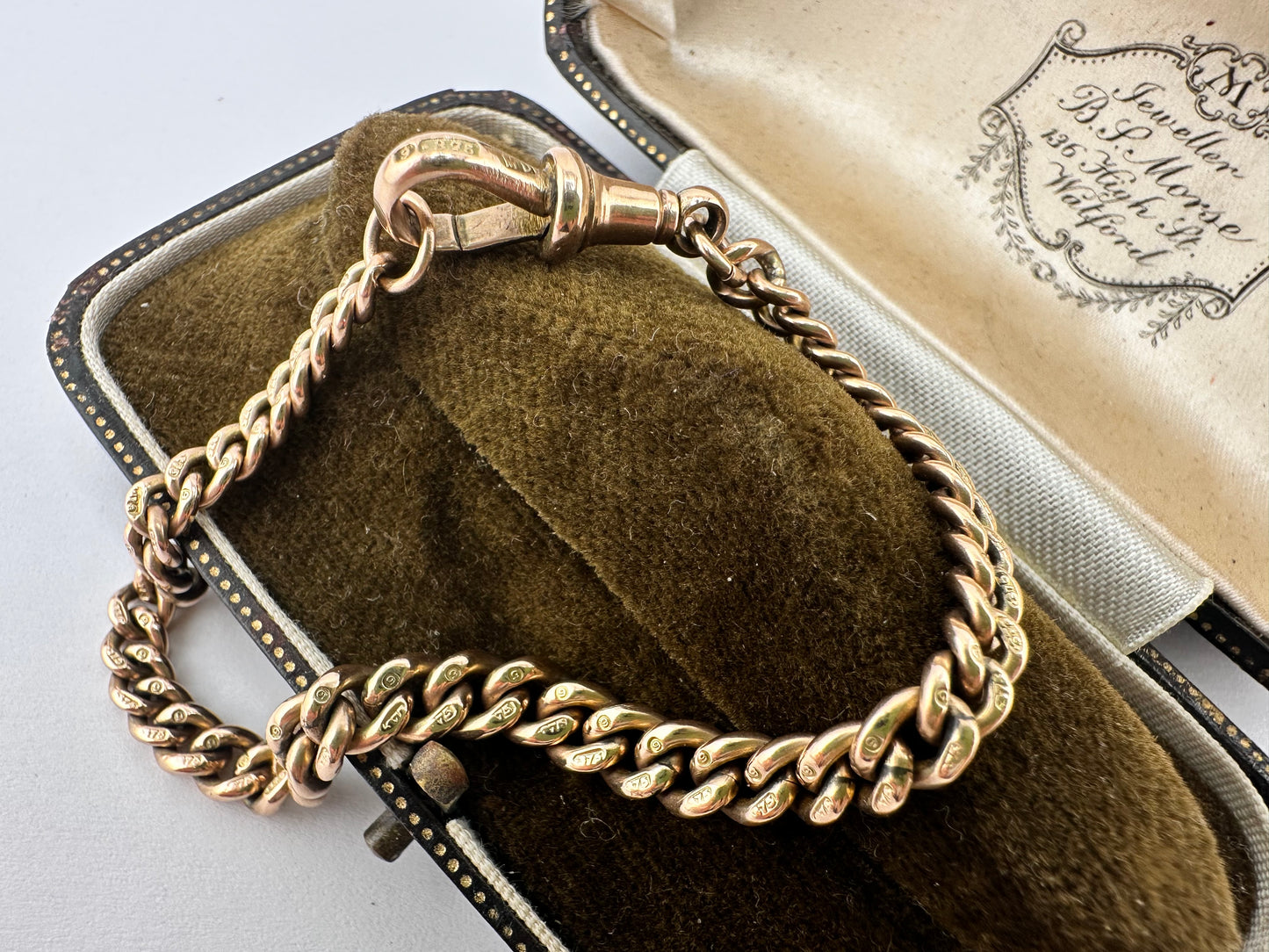 Antique 9ct Rose Gold Graduated Albert Bracelet with dog clip