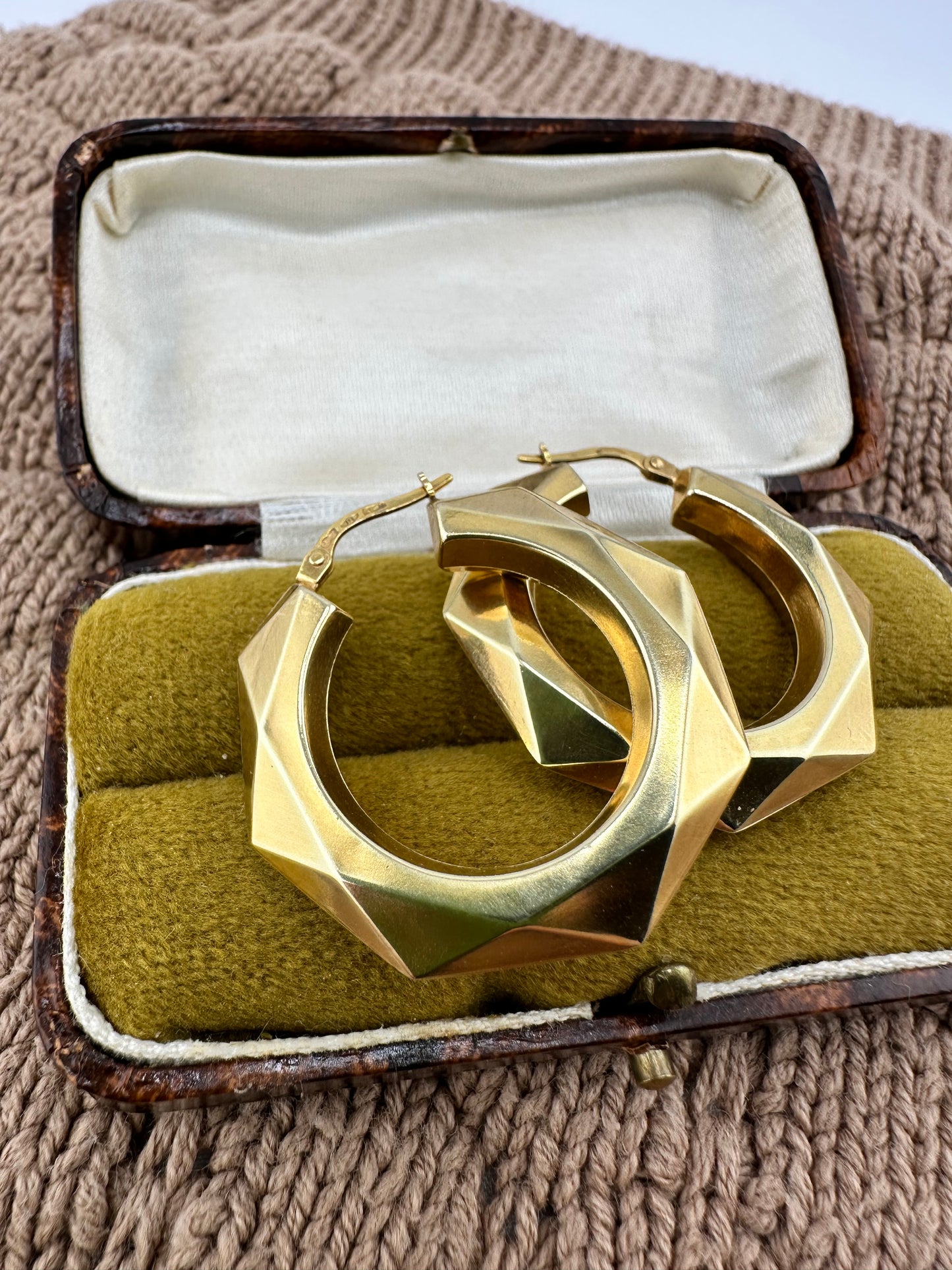 9ct Gold UnoAerre Octagonal Geometric Large Hoops