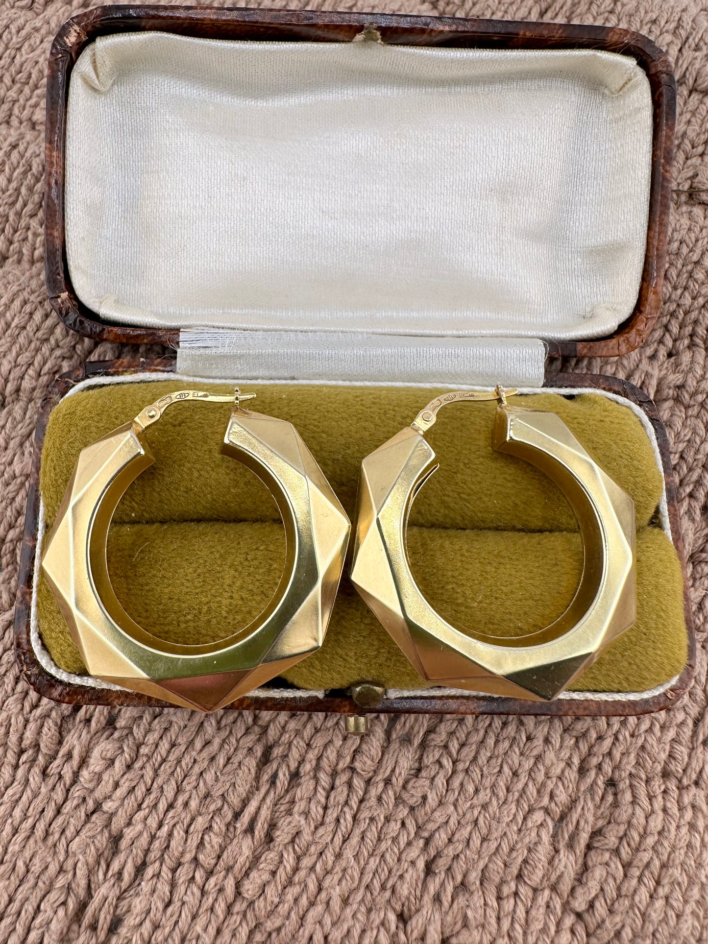 9ct Gold UnoAerre Octagonal Geometric Large Hoops