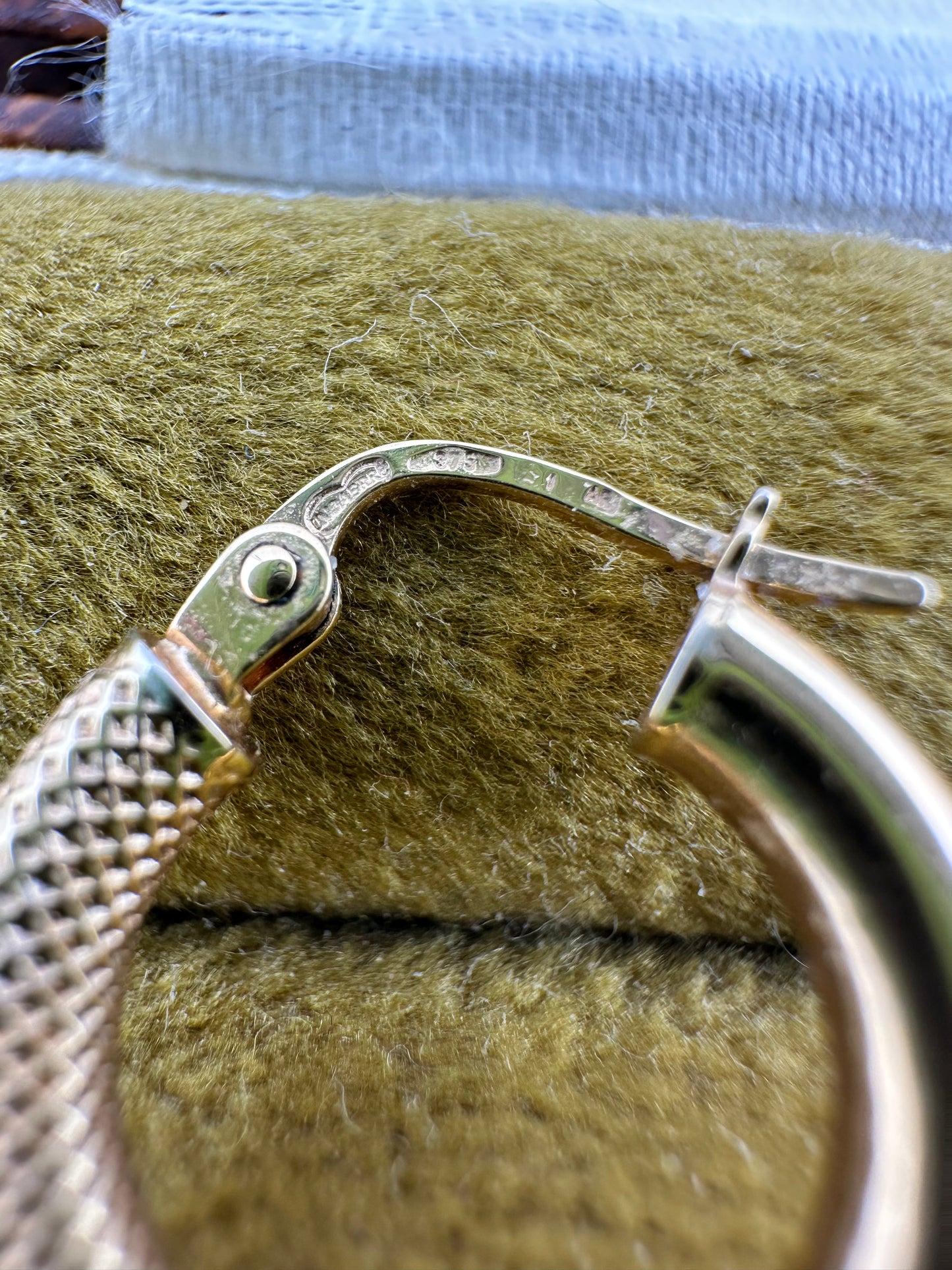 9ct Gold UnoAerre Small Round Hoops, half textured, half polished