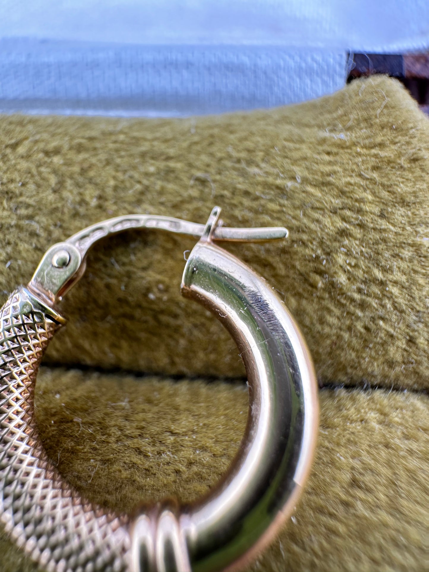 9ct Gold UnoAerre Small Round Hoops, half textured, half polished