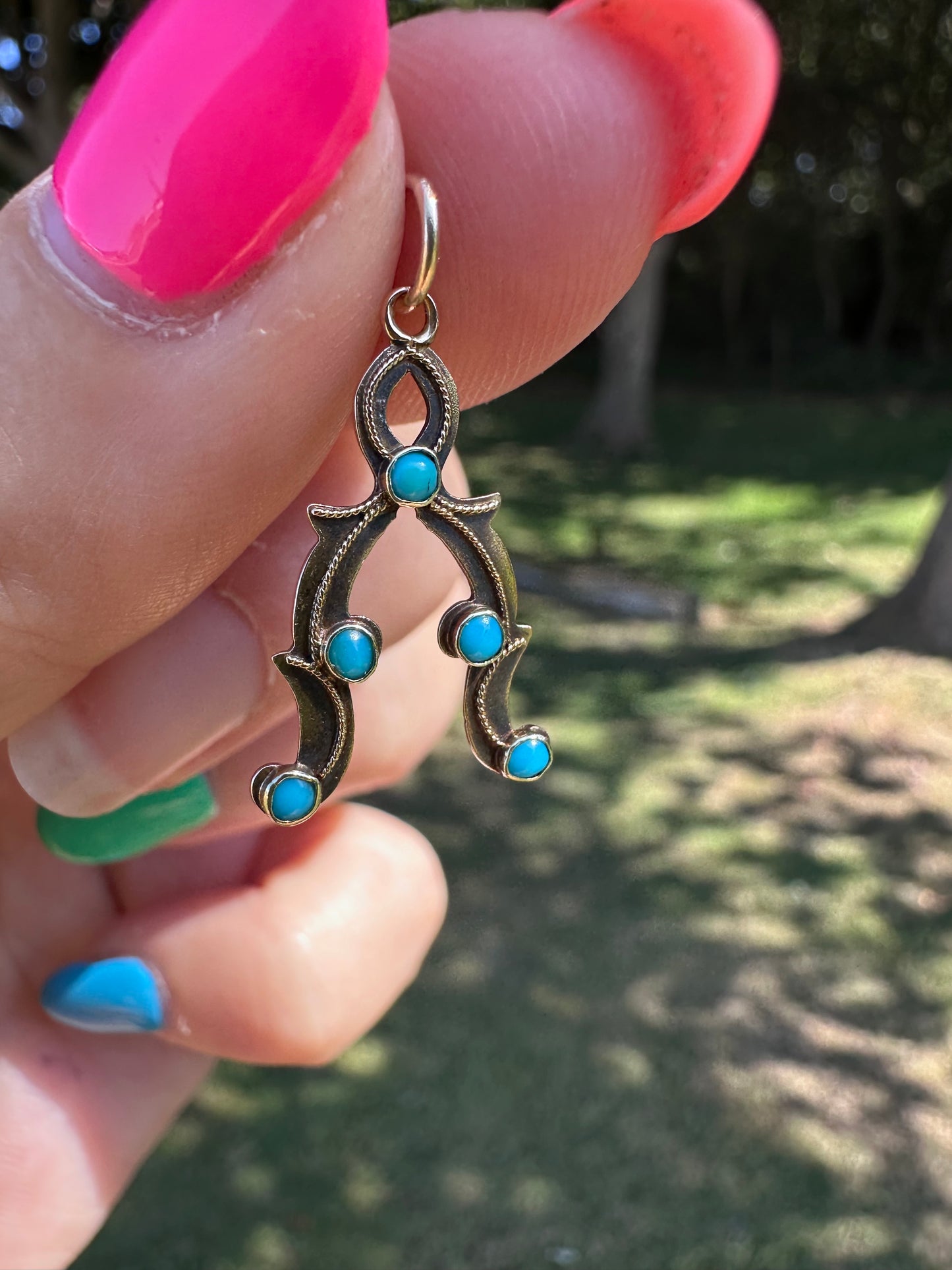 9ct Gold Turquoise Wishbone charm