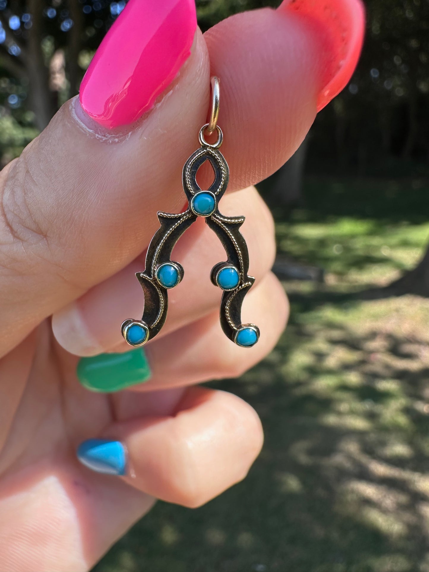 9ct Gold Turquoise Wishbone charm