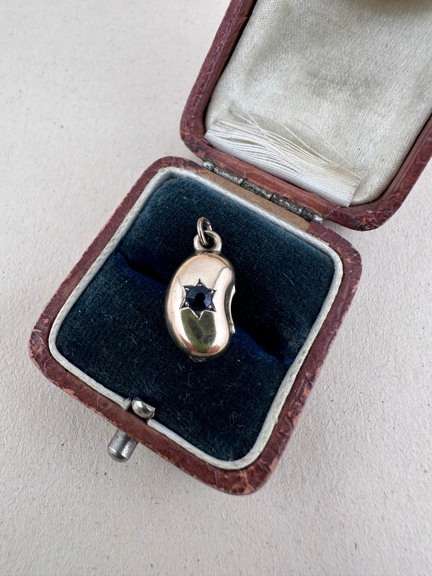 Antique 9ct gold Lucky Bean Charm with star set Iolite