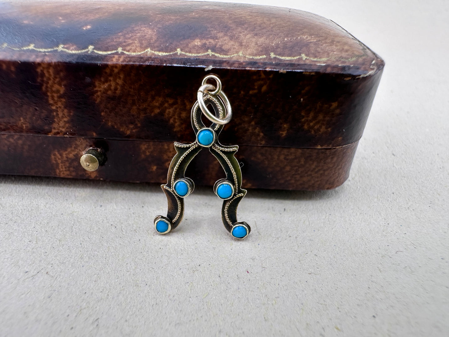 9ct Gold Turquoise Wishbone charm