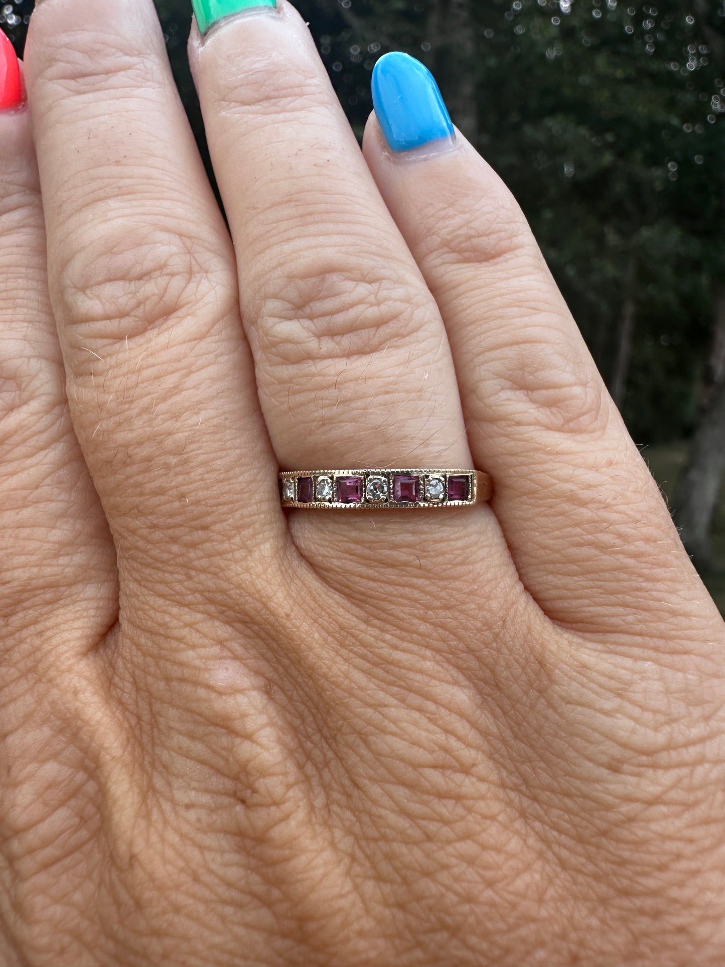 9ct Gold Diamond and Ruby Half eternity band