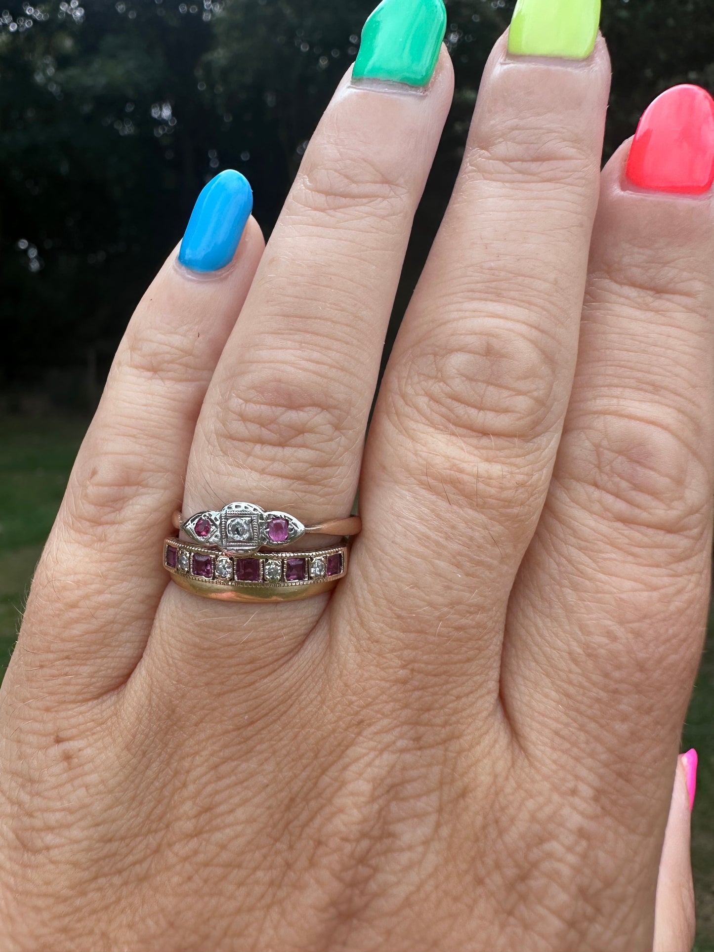 9ct Gold Diamond and Ruby Half eternity band