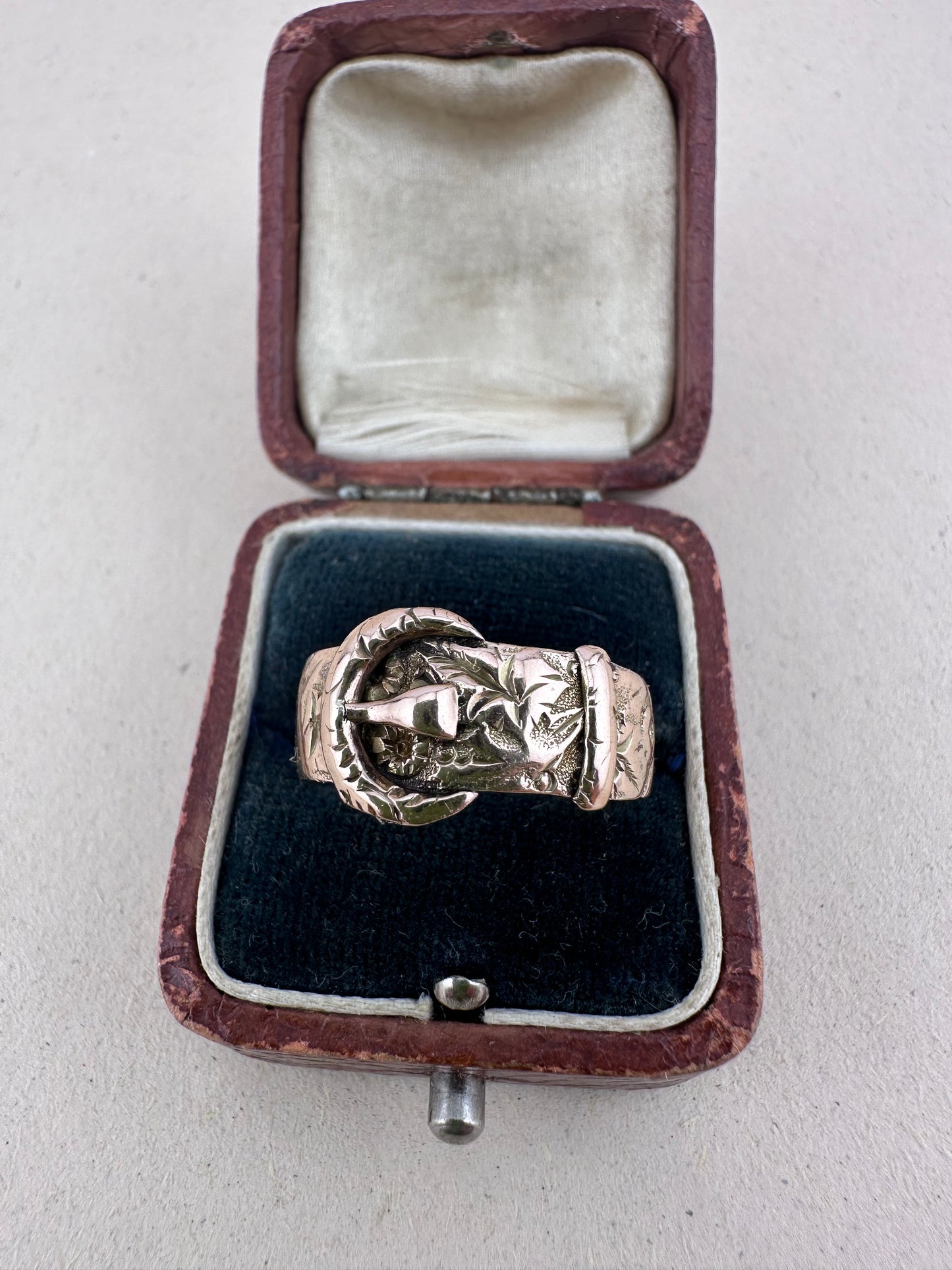 Antique 9ct Rose gold carved Buckle Ring