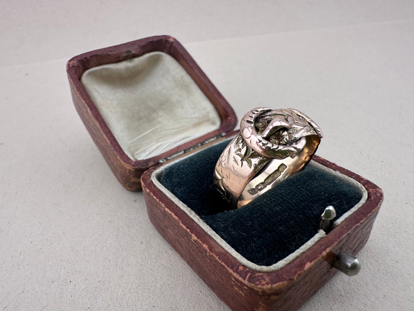 Antique 9ct Rose gold carved Buckle Ring