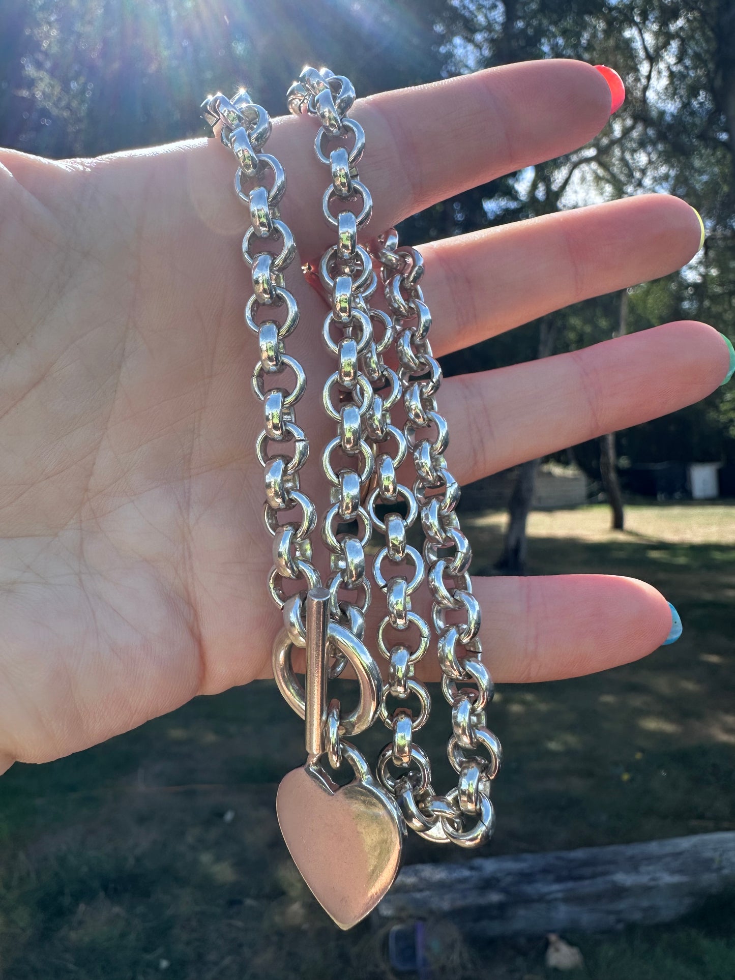 Vintage Sterling silver 90s/00s Heart Toggle chain