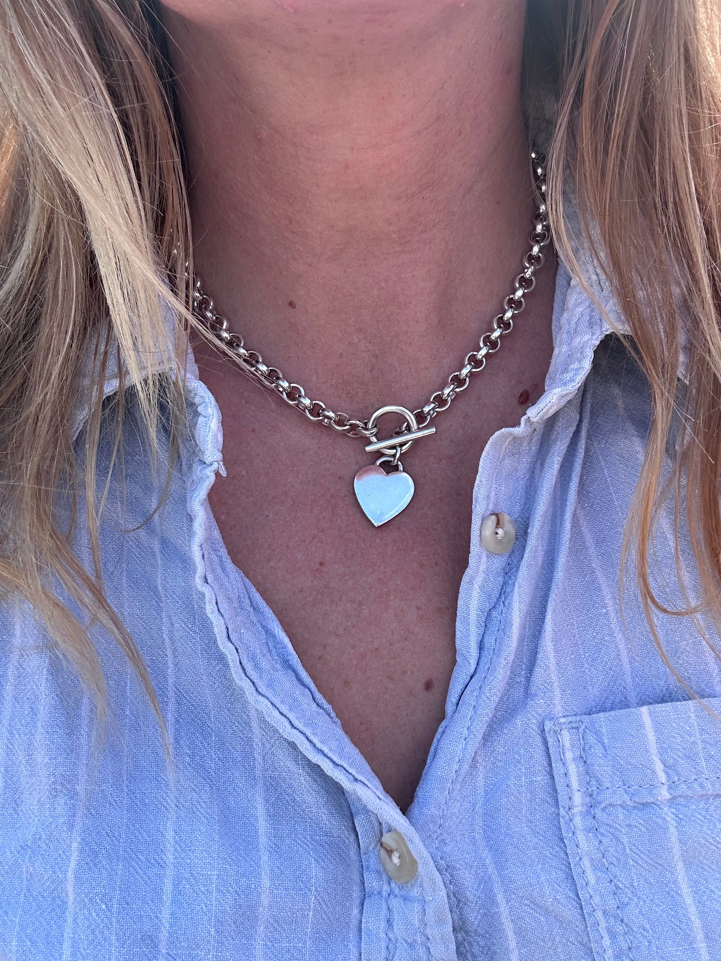 Vintage Sterling silver 90s/00s Heart Toggle chain