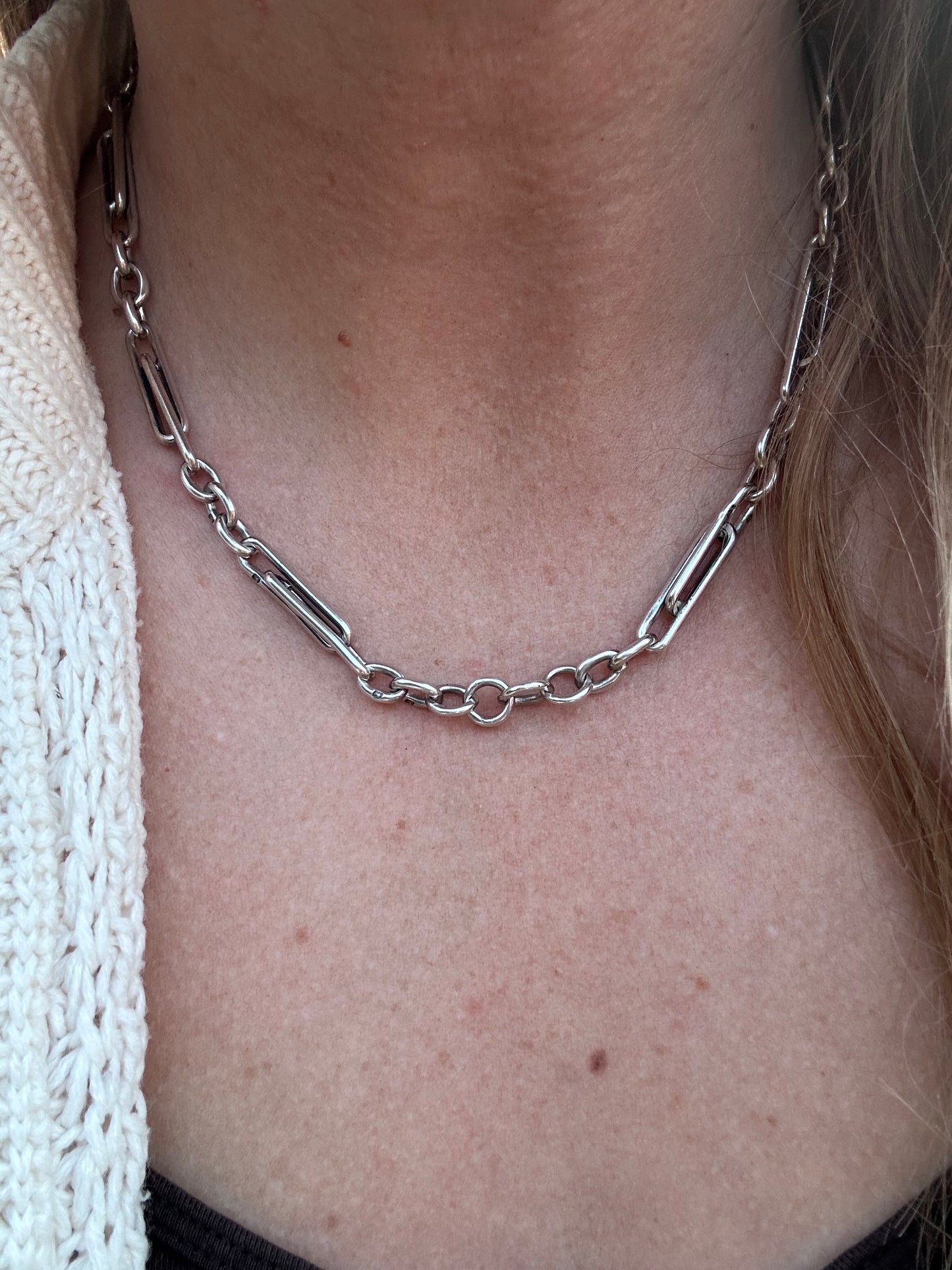 Antique Sterling Silver double Trombone chain with two dog clips