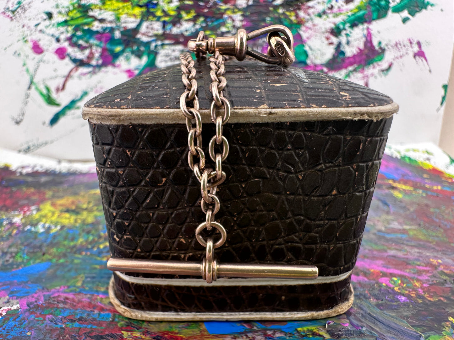 Reserved Belinda- Antique 9ct Rose Gold cable Albert chain with floating T-bar and double dog clips