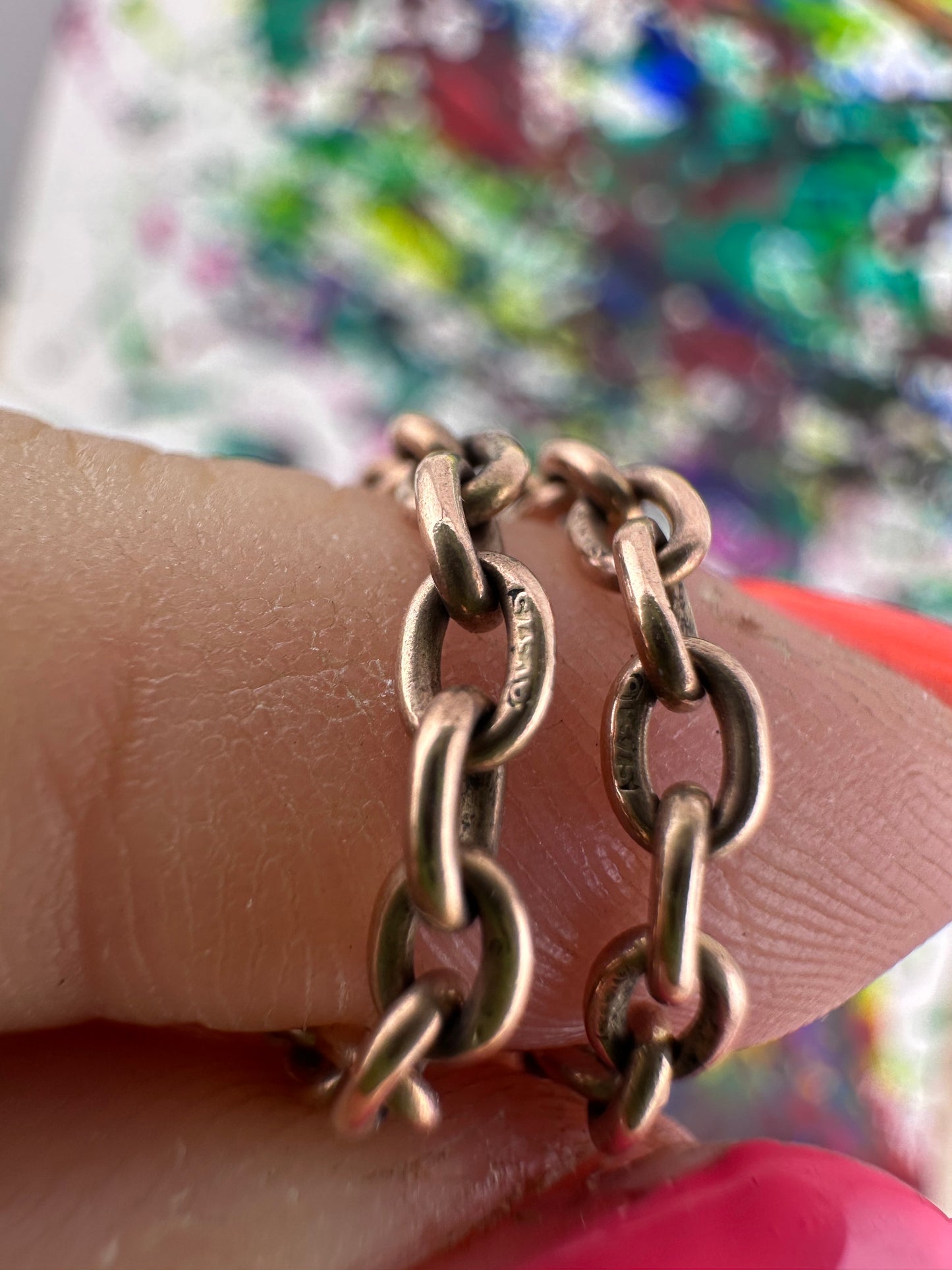 Reserved Belinda- Antique 9ct Rose Gold cable Albert chain with floating T-bar and double dog clips