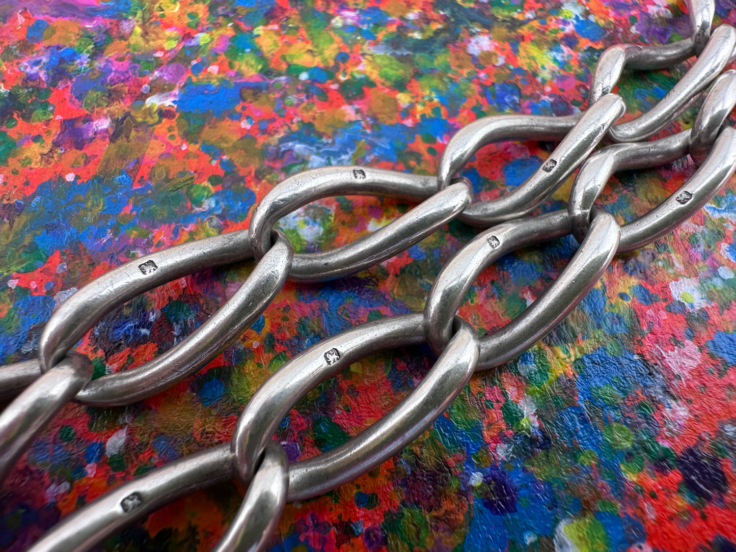 Antique Sterling Silver Open Curb Albert Chain with Sheild Fob, T-Bar and Silver plated pencil