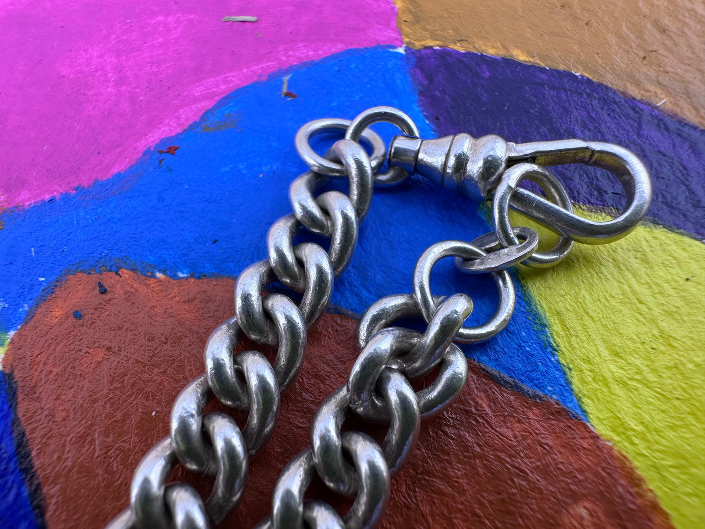 Vintage Sterling Silver curb Alber chain with T-bar