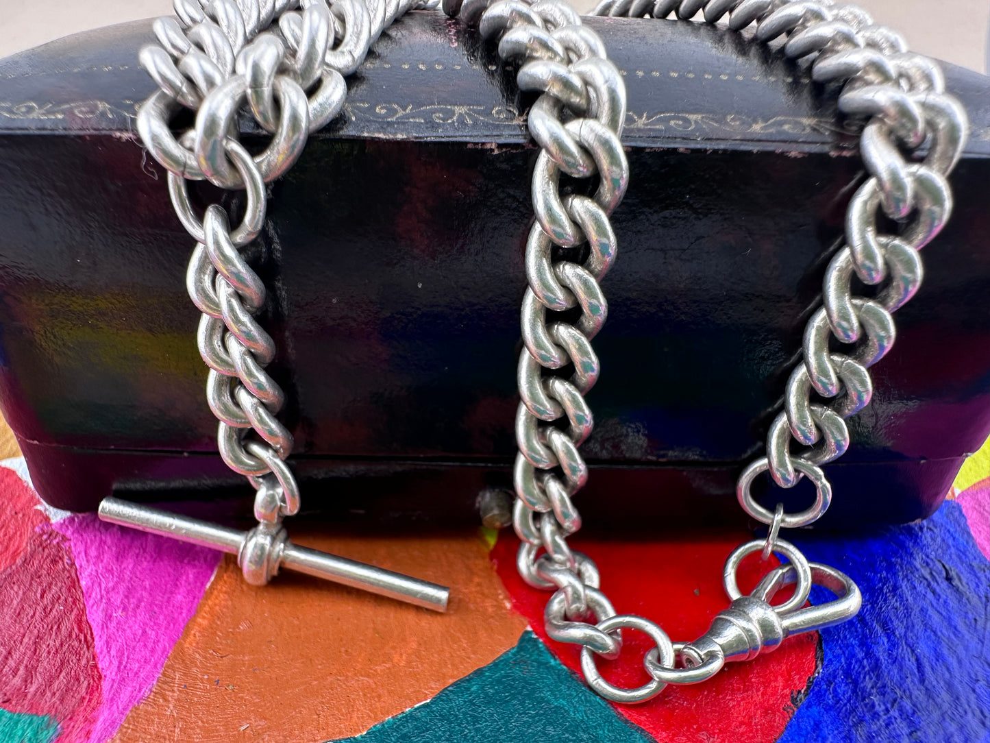Vintage Sterling Silver curb Alber chain with T-bar