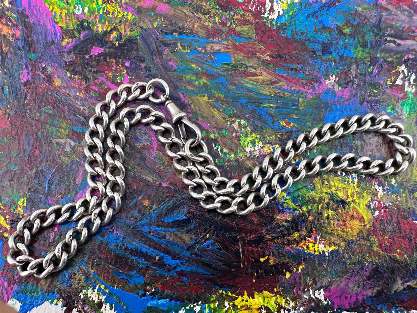 Antique Sterling silver Albert chain with dog clip