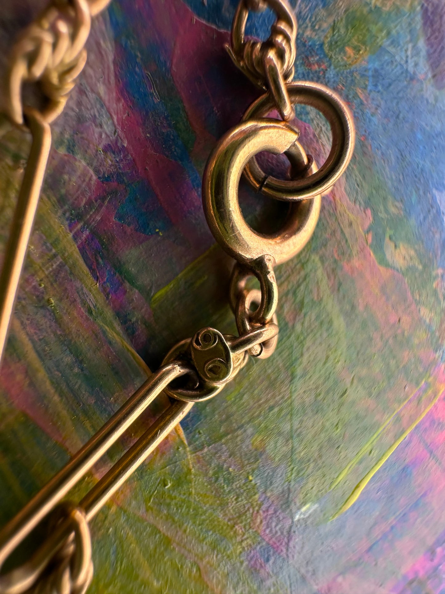 Antique 9ct Rose Gold mini trombone and lovers knot chain