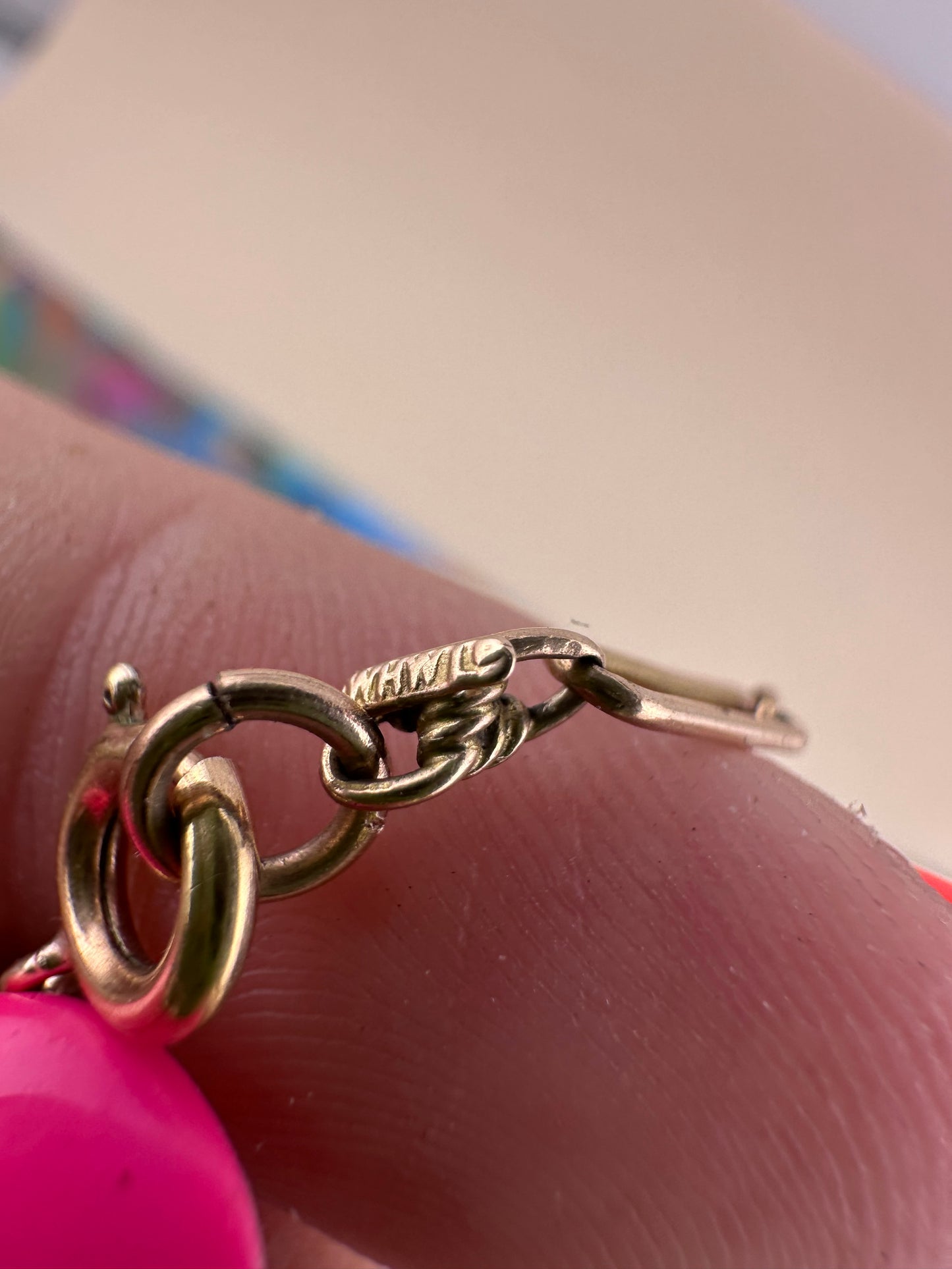 Antique 9ct Rose Gold mini trombone and lovers knot chain