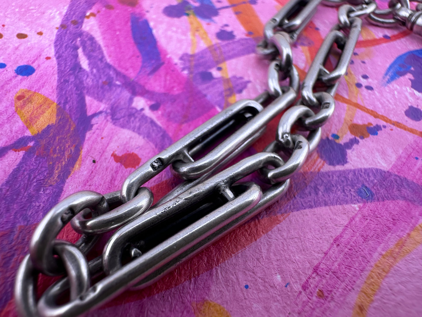 Antique Sterling Silver double Trombone chain with two dog clips