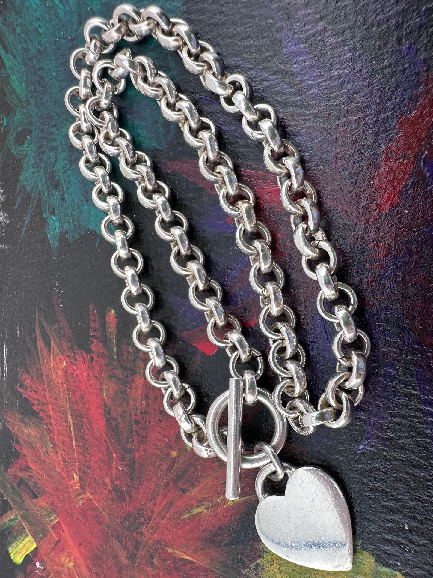 Vintage Sterling silver 90s/00s Heart Toggle chain