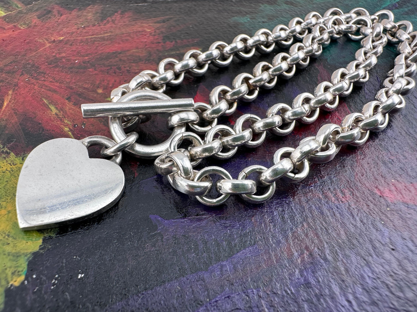 Vintage Sterling silver 90s/00s Heart Toggle chain