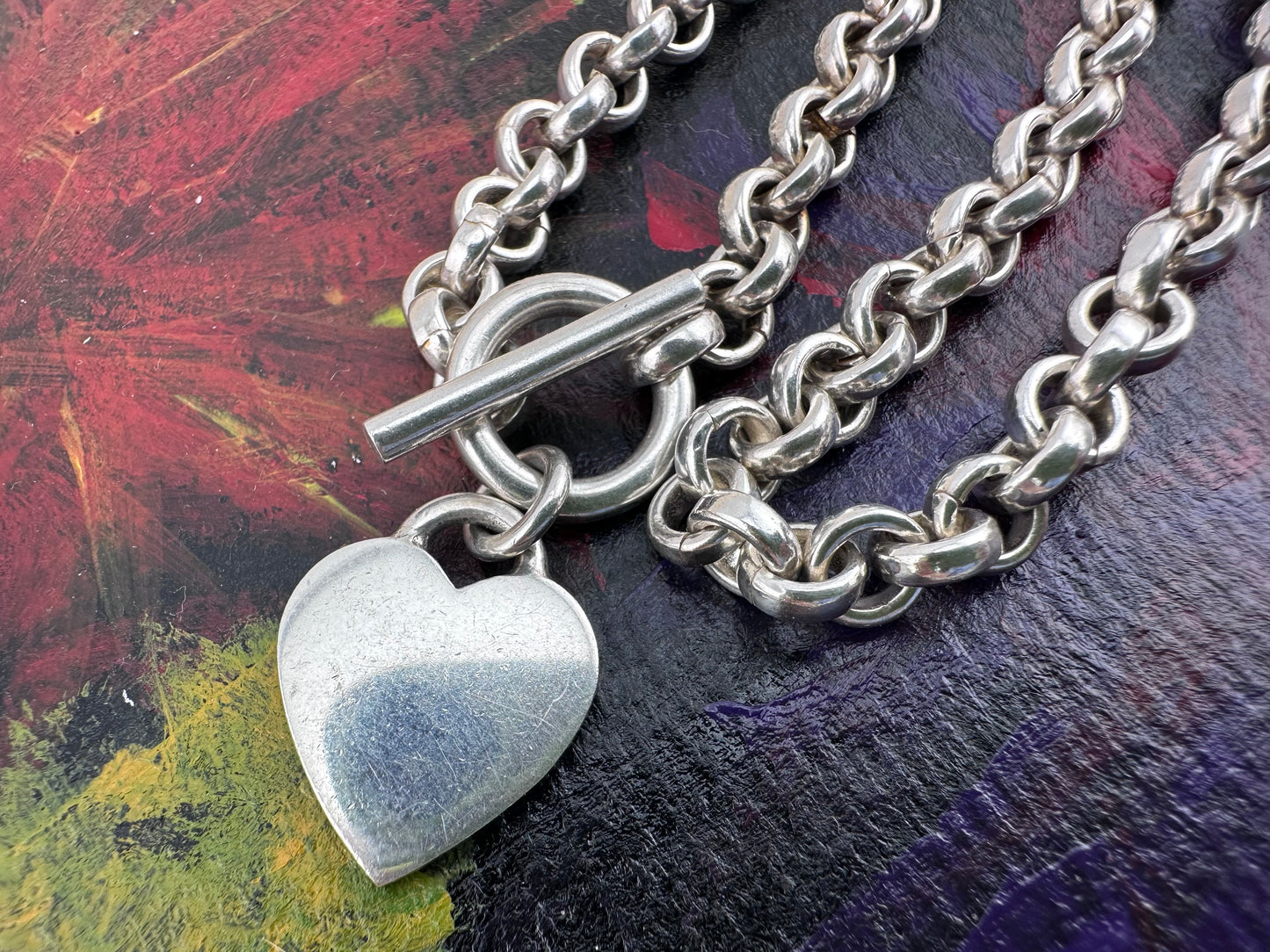 Vintage Sterling silver 90s/00s Heart Toggle chain