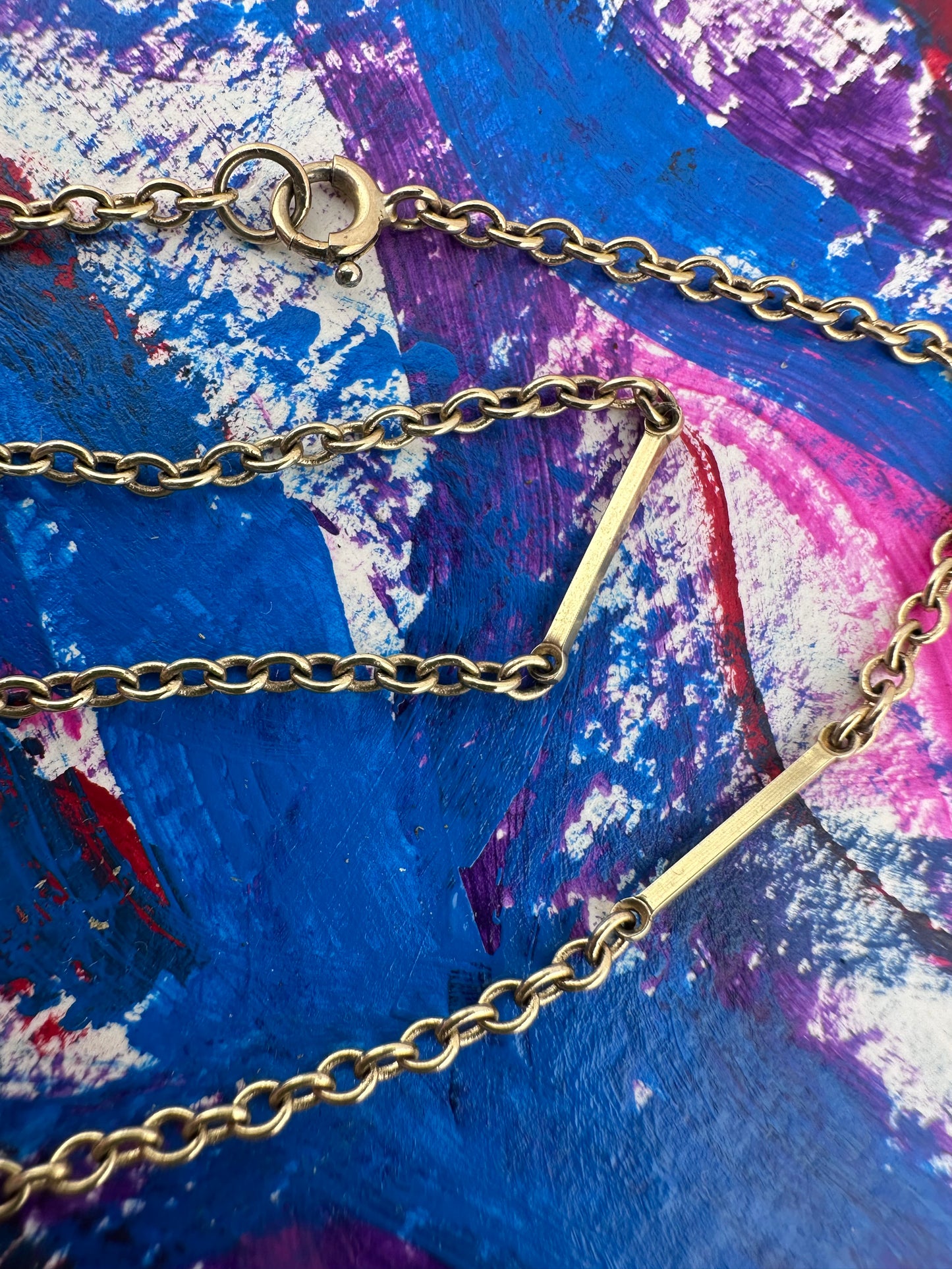 Antique 9ct yellow gold Bar and Cable link chain with bolt clasp.