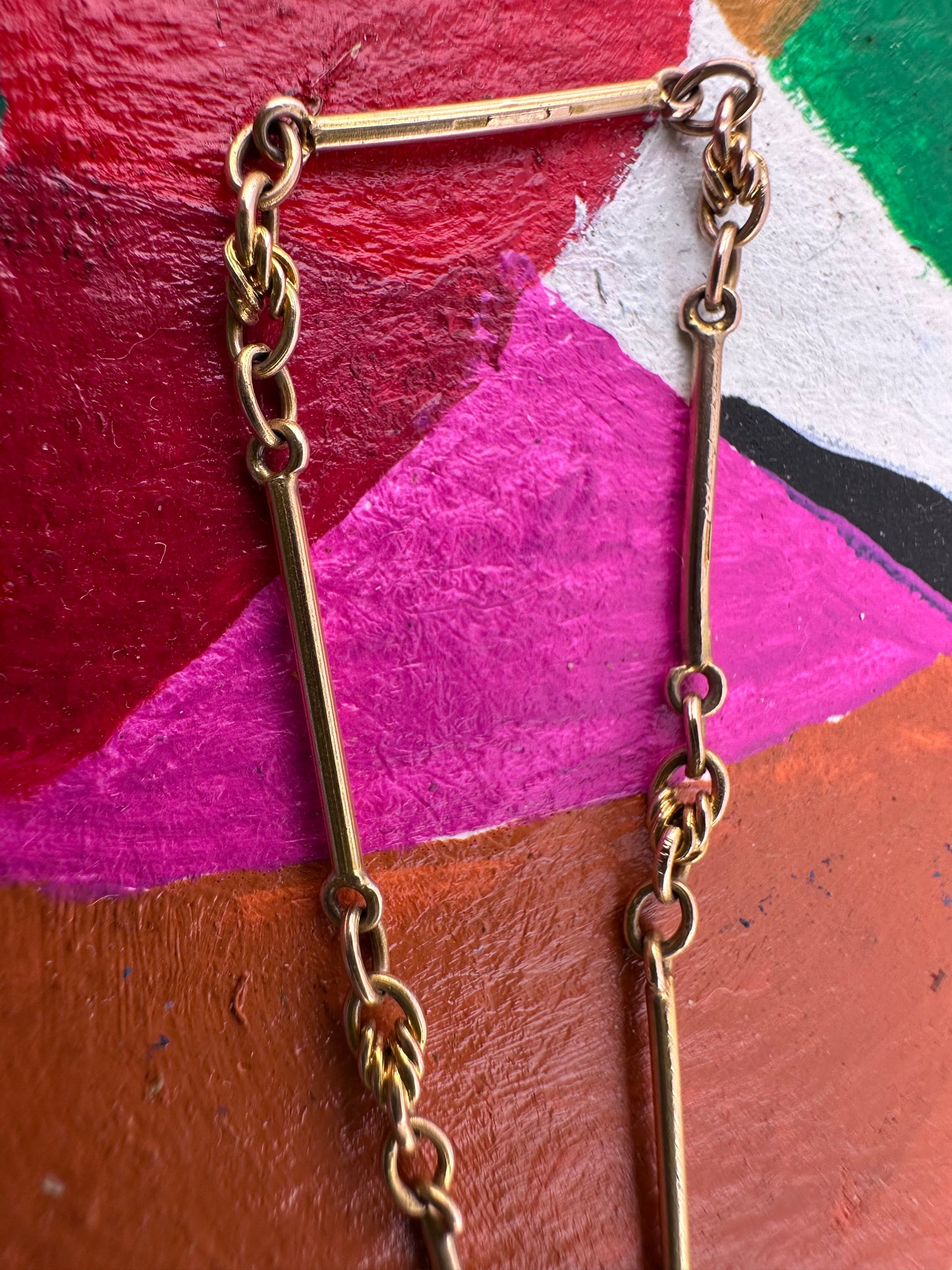 Antique 9ct rose gold bar and lovers knot chain