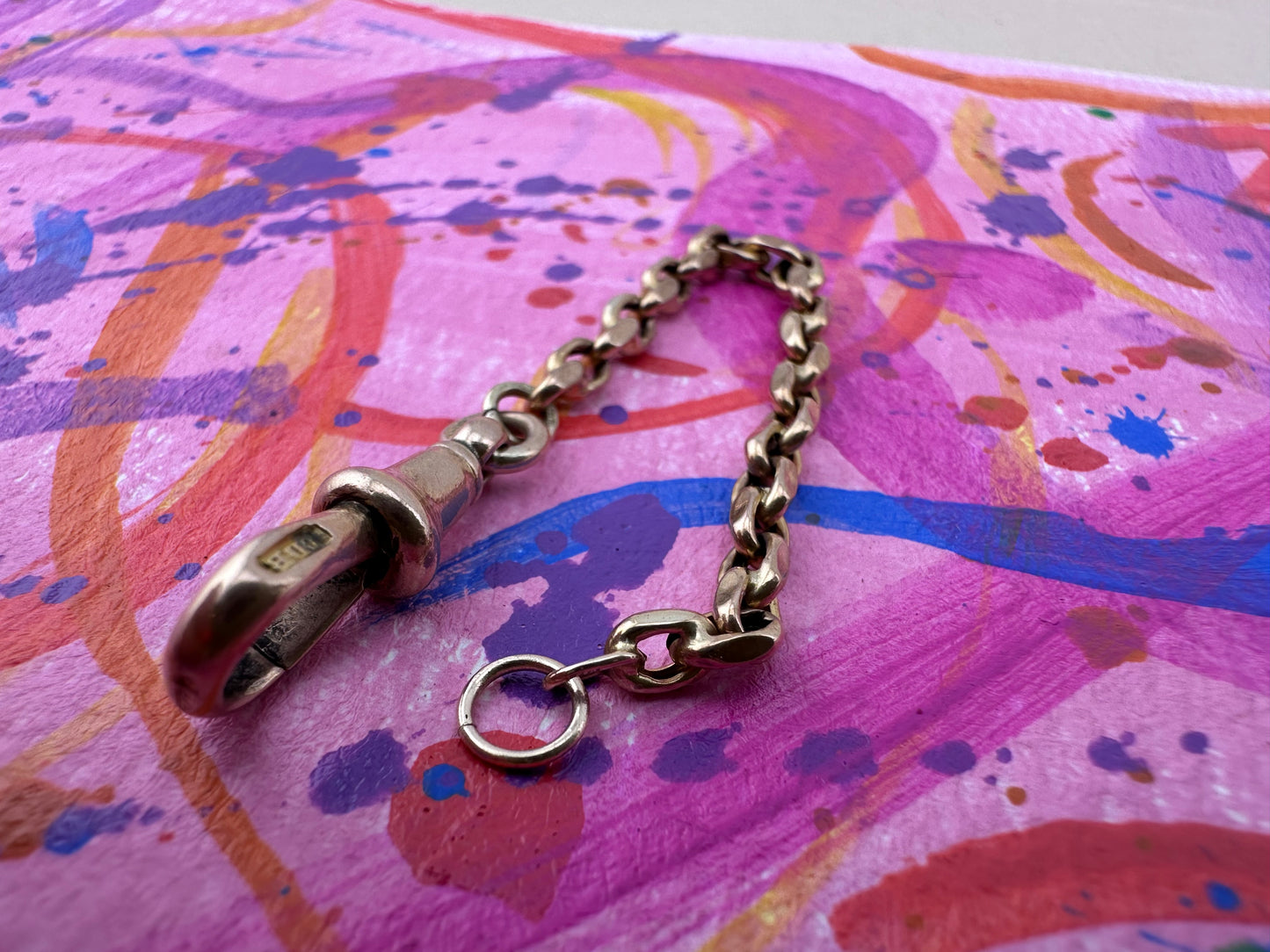 Vintage 9ct Peachy Gold Biker extender with antique dog clip