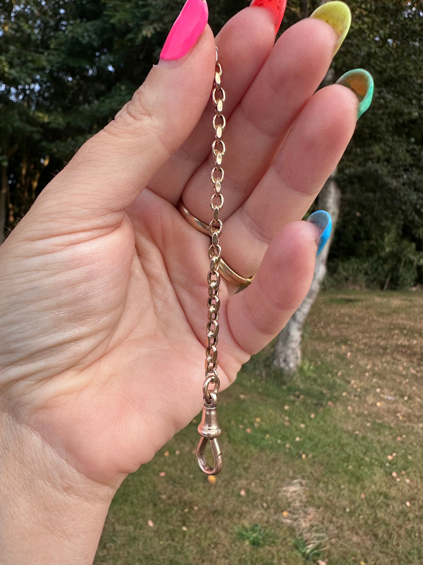 Vintage 9ct Peachy Gold Biker extender with antique dog clip