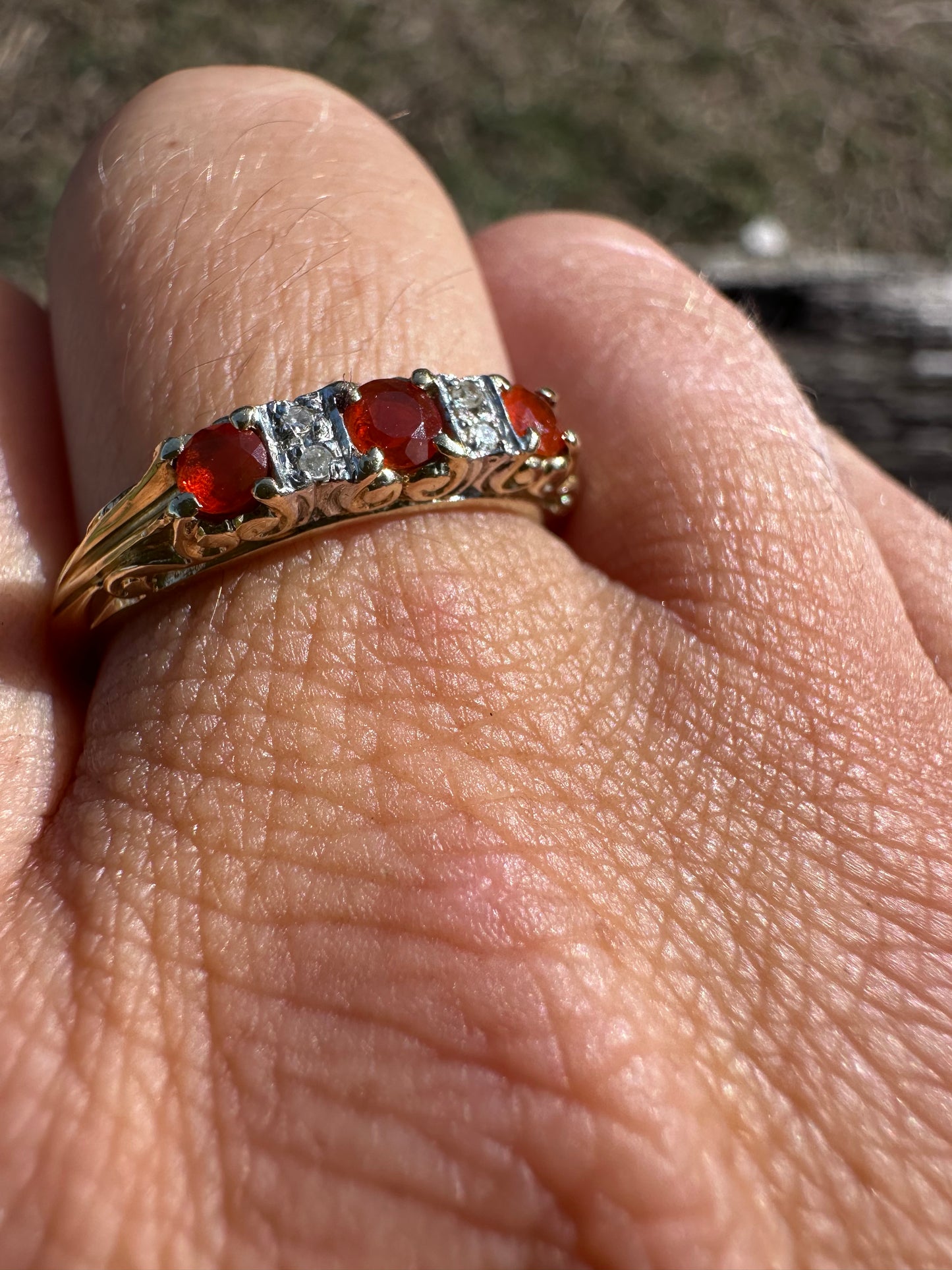 9ct Fire Opal and diamond ring